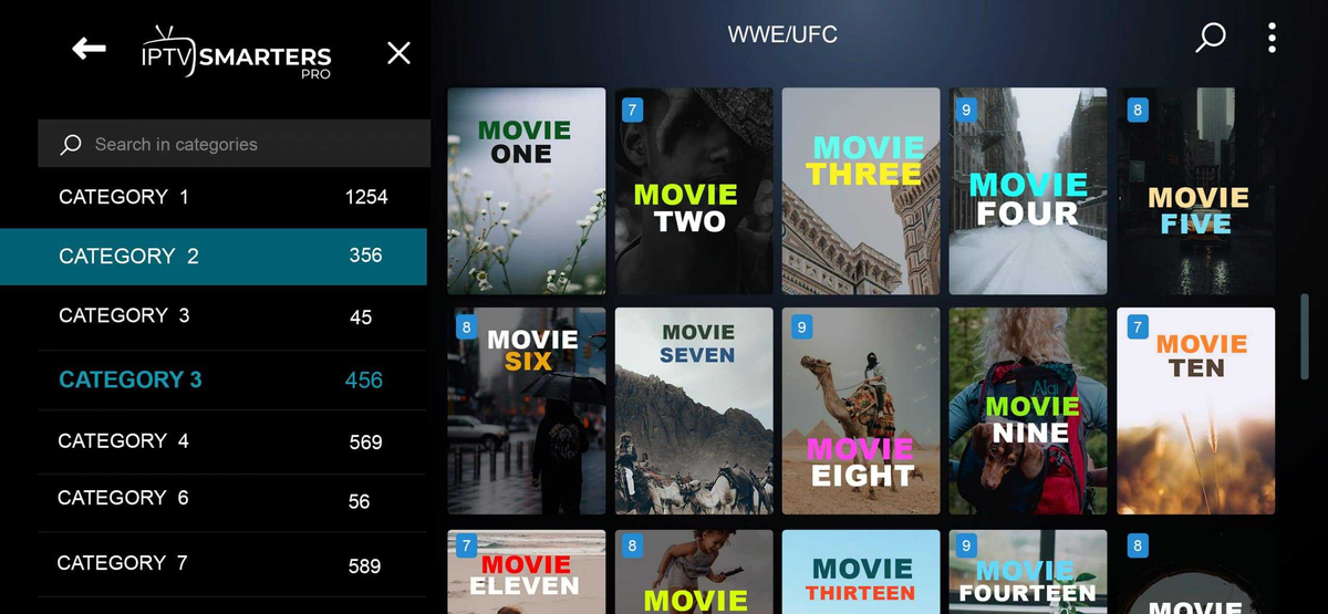 Catálogo de filmes por categoria no IPTV Smarters Pro